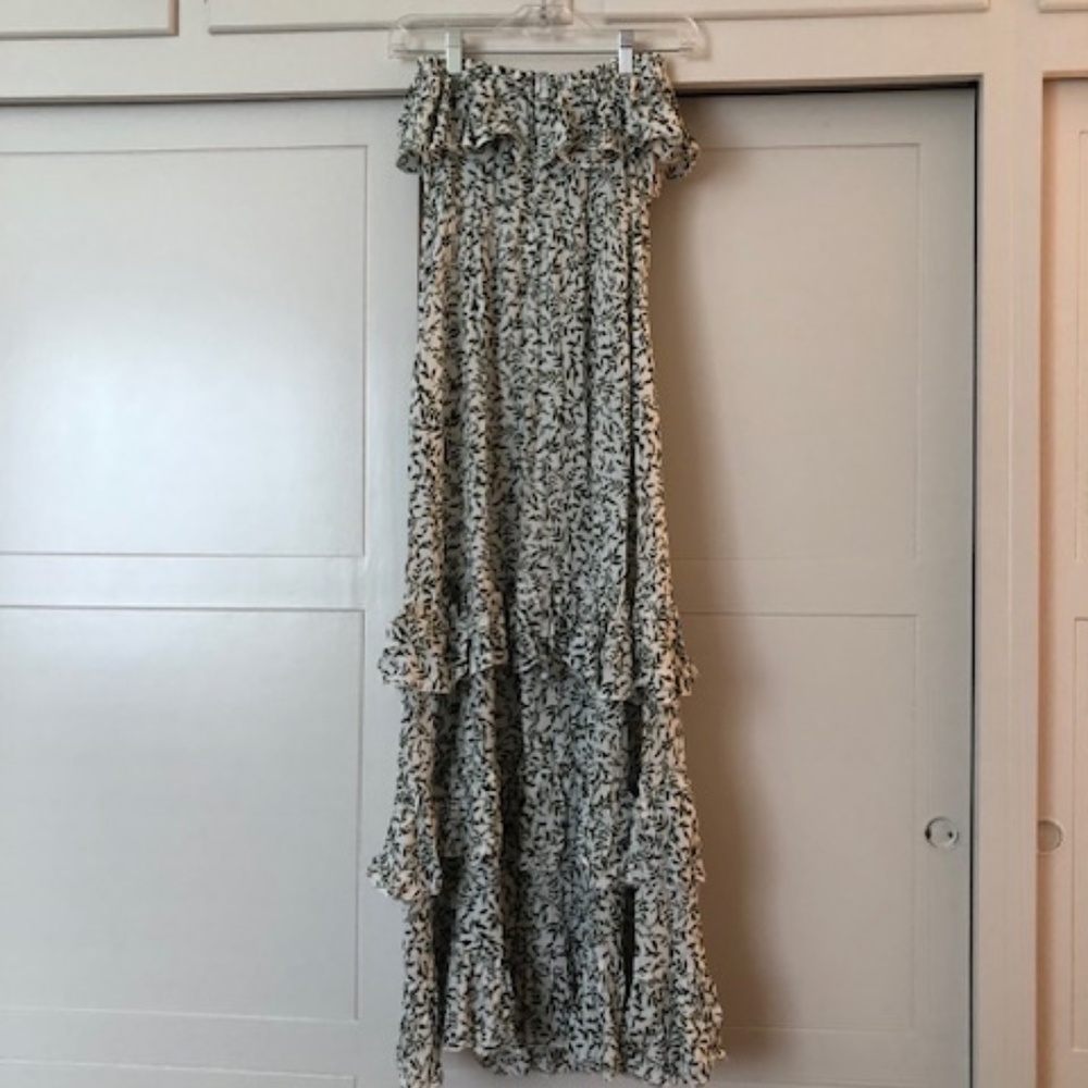 NWT Yidarton Ruffled Strapless Maxi Dress Green and White size medium - Picture 12 of 12